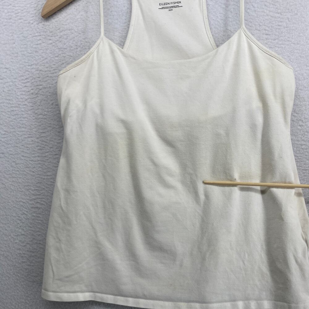 EILEEN FISHER Top M Cami Stretch Organic Cotton Jersey Shelf Bra Off White USA - Picture 6 of 16